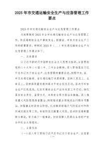 2025年市交通运输安全生产与应急管理工作要点