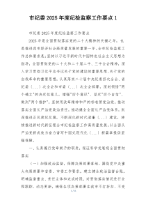 市纪委2025年度纪检监察工作要点1