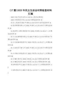 （17篇）2025年民主生活会对照检查材料汇编