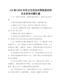 （23条）2025年民主生活会对照检查材料企业具体问题汇编