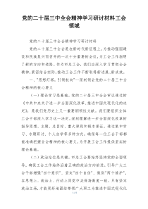 党的二十届三中全会精神学习研讨材料工会领域