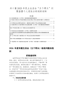 2026年度专题民主生活会（五个方面）问题查摆自我查摆检查材料
