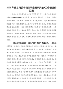 2026年度县纪委书记关于全面从严治党工作情况的汇报