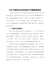 2026年度民主生活会班子对照检查材料