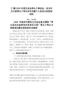 7例：2026年度生活会带头干事创业、担当作为方面等五个带头存在问题个人党性分析检视材料