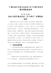 7例：2026年民主生活会（五个方面）存在问题对照检视材料
