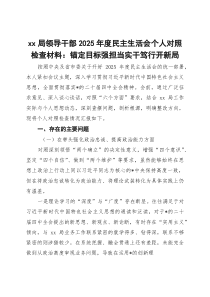 XX局领导干部2026年度民主生活会个人对照检查材料：锚定目标强担当 实干笃行开新局
