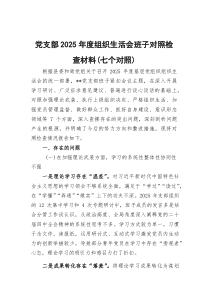 党支部2026年度组织生活会班子对照检查材料（七个对照）