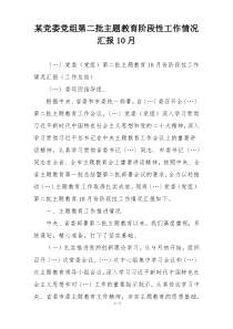 某党委党组第二批主题教育阶段性工作情况汇报10月