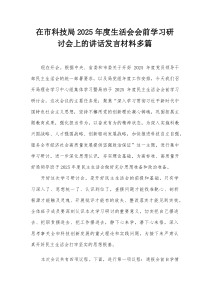 在市科技局2026年度生活会会前学习研讨会上的讲话发言材料多篇