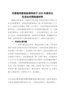 市委宣传部党组领导班子2026年度民主生活会对照检查材料