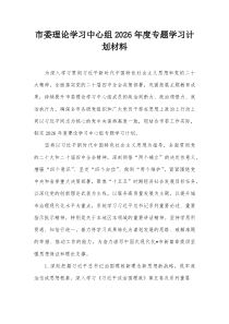 市委理论学习中心组2026年度专题学习计划材料