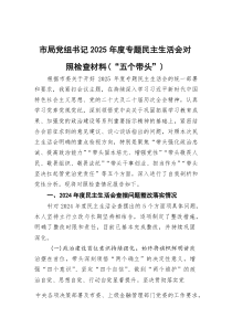 市局党组书记2026年度专题民主生活会对照检查材料（“五个带头”）