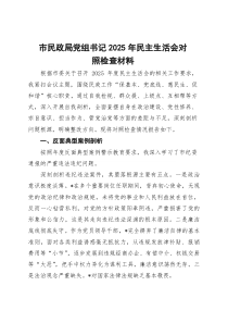 市民政局党组书记2026年民主生活会对照检查材料