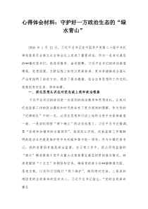 心得体会材料：守护好一方政治生态的“绿水青山”