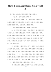 国有企业2025年度党的建设和工会工作要点