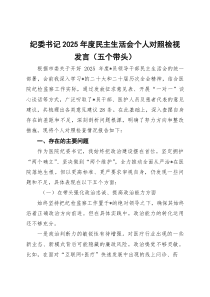 纪委书记2026年度民主生活会个人对照检视发言（五个带头）