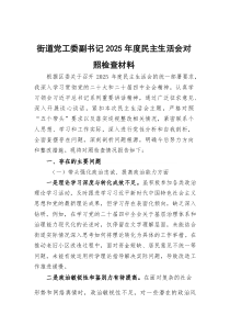 街道党工委副书记2026年度民主生活会对照检查材料