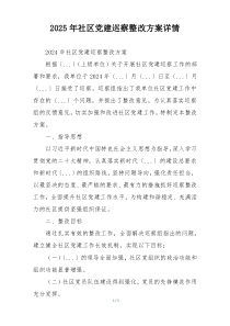 2025年社区党建巡察整改方案详情