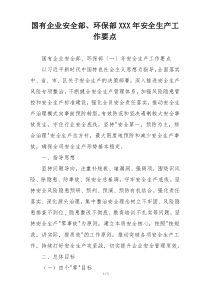 国有企业安全部、环保部XXX年安全生产工作要点