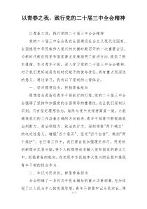 以青春之我，践行党的二十届三中全会精神
