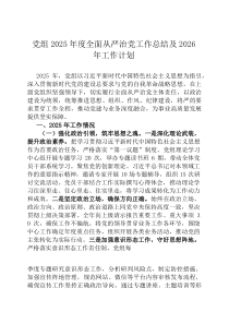 党组2026年度全面从严治党工作总结及2026年工作计划