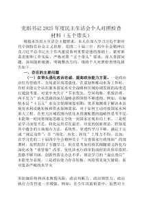 党组书记2026年度民主生活会个人对照检查材料（五个带头）
