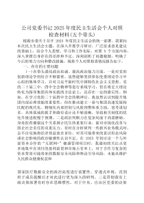 公司党委书记2026年度民主生活会个人对照检查材料(五个带头)