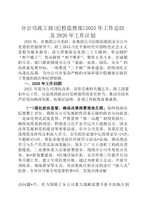 分公司政工部（纪检监督部）2026年工作总结及2026年工作计划