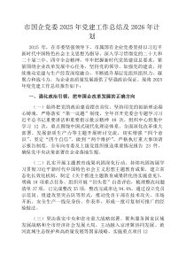 市国企党委2026年党建工作总结及2026年计划