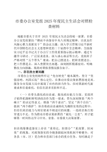 市委办公室党组2026年度民主生活会对照检查材料