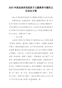 2025年度县政府党组班子主题教育专题民主生活会方案