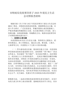 市财政局党组领导班子2026年度民主生活会对照检查材料