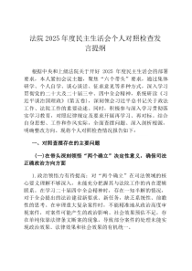 法院2026年度民主生活会个人对照检查发言提纲