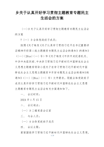 乡关于认真开好学习贯彻主题教育专题民主生活会的方案