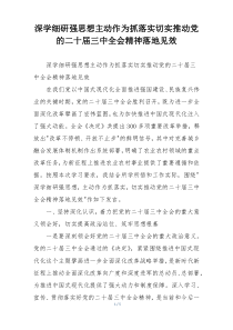 深学细研强思想主动作为抓落实切实推动党的二十届三中全会精神落地见效