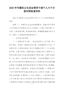 2025年专题民主生活会领导干部个人六个方面对照检查材料