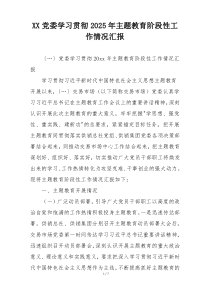 XX党委学习贯彻2025年主题教育阶段性工作情况汇报