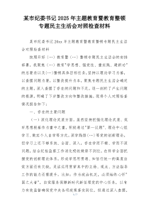 某市纪委书记2025年主题教育暨教育整顿专题民主生活会对照检查材料