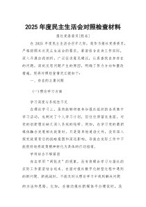 2026年度民主生活会对照检查材料