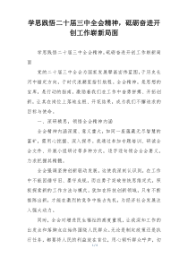 学思践悟二十届三中全会精神，砥砺奋进开创工作崭新局面