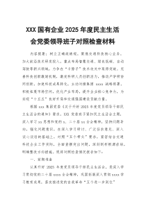 XXX国有企业2026年度民主生活会党委领导班子对照检查材料