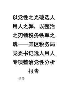 以党性之光破选人用人之弊，以整治之刃铸税务铁军之魂——某区税务局党委书记选人用人专项整治党性分析报告
