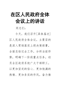在区人民政府全体会议上的讲话