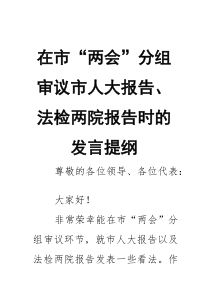 在市“两会”分组审议市人大报告、法检两院报告时的发言提纲