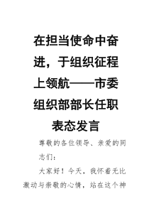 在担当使命中奋进，于组织征程上领航——市委组织部部长任职表态发言