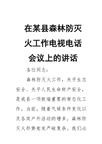 在某县森林防灭火工作电视电话会议上的讲话