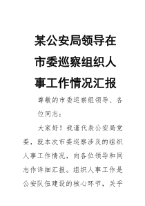 某公安局领导在市委巡察组织人事工作情况汇报