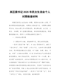 某区委书记2026年民主生活会个人对照检查材料