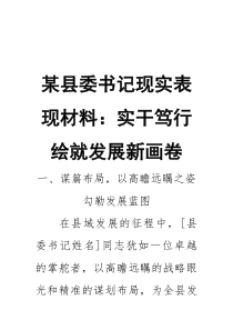 某县委书记现实表现材料：实干笃行绘就发展新画卷